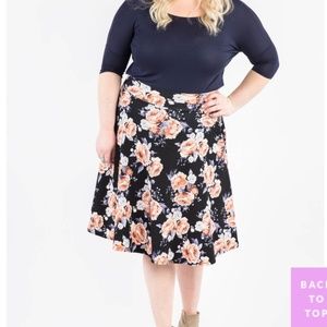 Agnes Dora Midi Skirt Black Pink Roses Plus Size